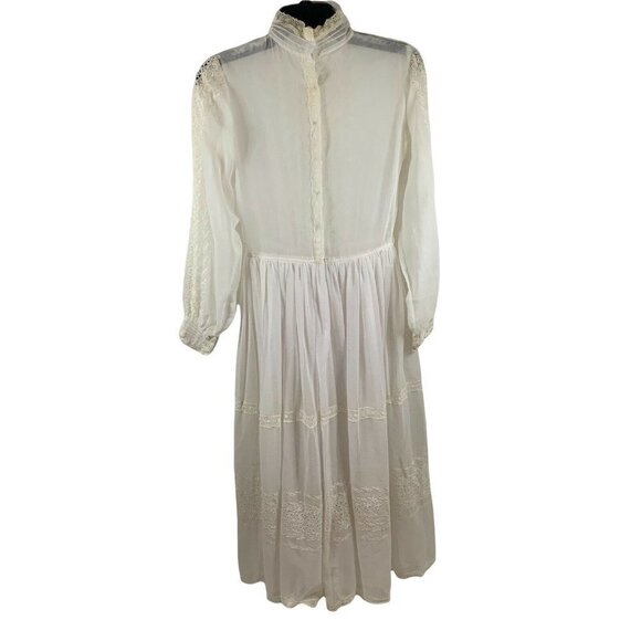 Vintage 1960's / 1970's Unbranded Size 4 Boho Maxi Dress Lace Trim Linen Blend - Picture 6 of 10